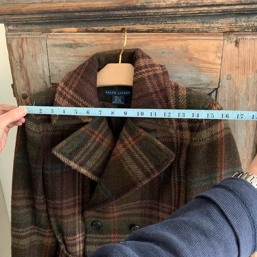 Ralph Lauren Dark Brown Plaid Double Breasted Coat - Picture 12 of 13